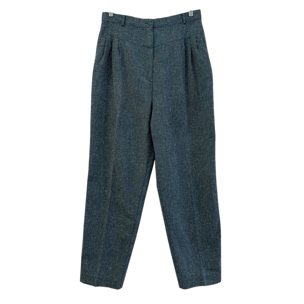 Vintage‎ Womens Wool High Waist Yoke Pleated Teal Trousers Sz 12 Classic 70s 80s